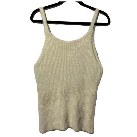 Boston Proper Women's Size Large Soft Fuzzy Y2K Evening Wear White Tank Top - Picture 2 of 8